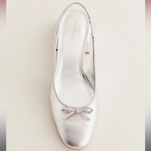 NEW Reformation Margarita Slingback Round Toe Metallic Leather Block Heel - Picture 6 of 14